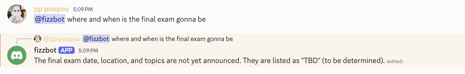 A grounded answer correctly reporting an unscheduled exam rather than guessing.
